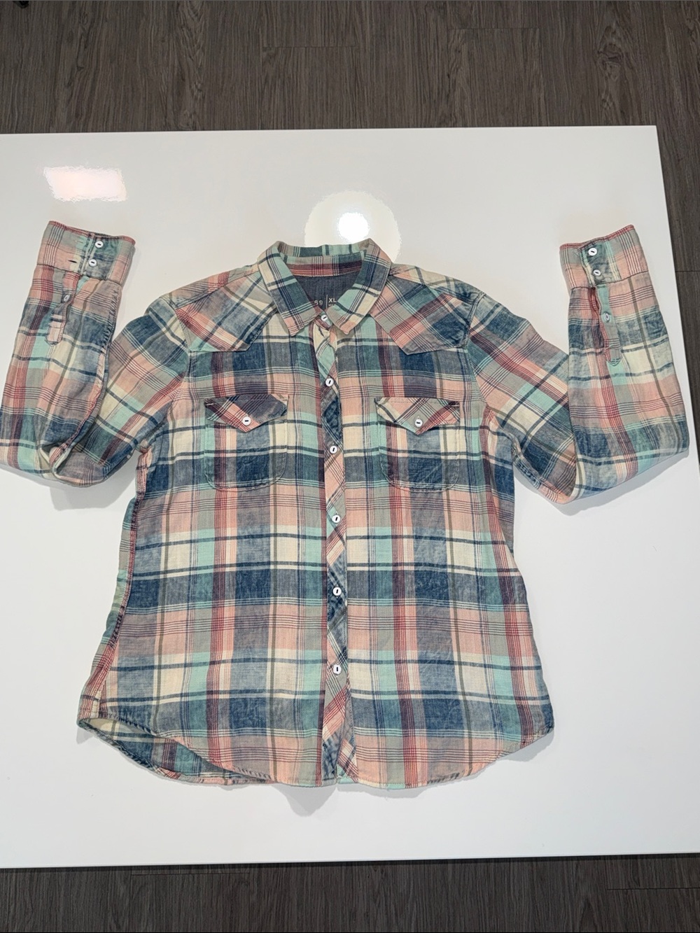 GAP Girls Plaid Button-Down Shirt in Blue & Pink Size XL